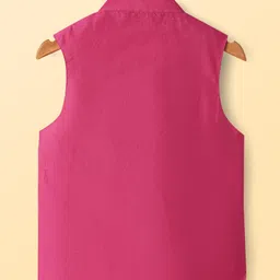 Pine Kids Woven Full Sleeves Kurta Pajama Set With Floral Embroidered Jacket - White image 5