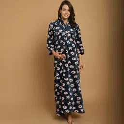 Secret Wish Navy Blue Printed Woollen Maternity Nighty image 1