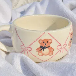 QSHI STUDIO Cream-Coloured Teddy Bow Ceramic Glossy Cups and Mugs image 4