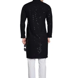 trutsous Men Geometric Woven Design Mandarin Collar Chikankari Kurta image 3