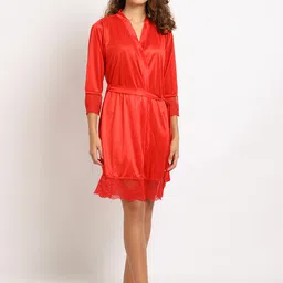 ELEVANTO Women Red Solid Bath Robe With Belt-picture-37