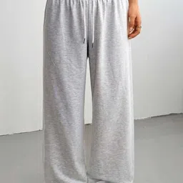 SZN Women Grey Melange Flared Cotton Parallel Trousers image 3