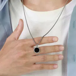 Nitant Set of 2 Men Silver-Plated Circular Shaped Pendants with Chains image 5