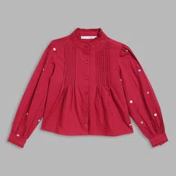 ELLE Girls Self Design Mandarin Collar Cotton Shirt Style Top-picture-54