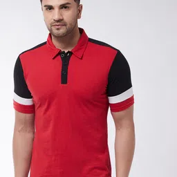 GRITSTONES Men Red Colourblocked Polo Collar T-shirt-picture-36