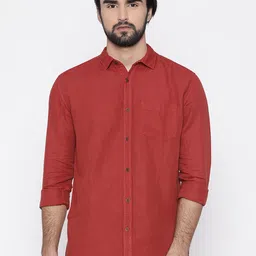 Nature Casuals Men Rust Red Slim Fit Solid Casual Shirt-image-4