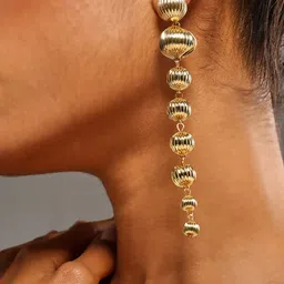 PATOLA BY VJ Stainless Steel Gold-Plated Contemporary Drop Earrings image 3