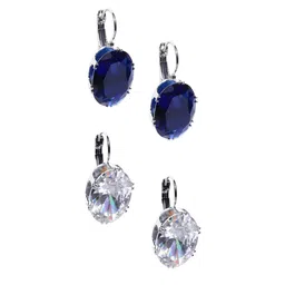 OOMPH Blue & White Set of 2 Oval Drop Earrings-picture-32