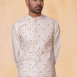 Jompers Floral Printed Mandarin Collar Nehru Jacket-picture-11