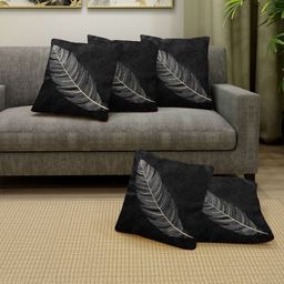 FABINALIV Set of 5 Floral Cotton Blend Square Cushion Covers - Black-picture-24