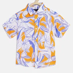 Tales & Stories 100% Cotton Poly Half Sleeves Seamless Swirl Abstract Leaf Printed Shirt - Orange-picture-17