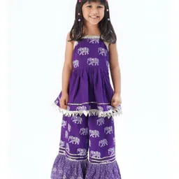 lil' drama Lil Drama Sleeveless  Elephant Printed & Lace Embellished  Flared Kurta With Sharara -  Purple-picture-22