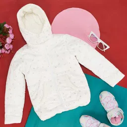 Pantaloons Junior Full Sleeves Stars Printed Hooded Jackets - White-image-45