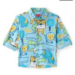 Babyhug Cotton Knit Full Sleeves Animal Printed Shirt - Blue-picture-11