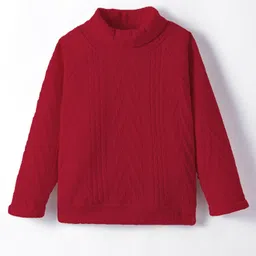 Little Kangaroos Fleece Knit Full Sleeves Solid Colour Sweatshirt - Dark Red-picture-27