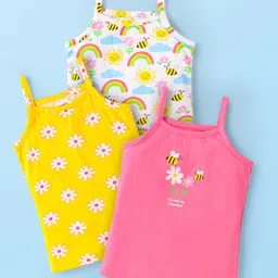 Babyhug 100% Cotton Single Jersey Knit Slips With Floral & Rainbow Print Pack Of 3 - Yellow Pink & White-picture-12