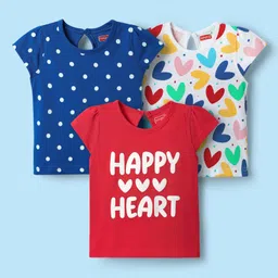 Babyhug Cotton Knit Half Sleeves T-Shirts with Heart & Polka Dots Print Pack of 3 - Red Blue & White-picture-20