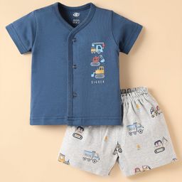 Zero Interlock Knit Half Sleeves Shorts Night Suit with Construction Vehicle Print - Navy Blue & Light Grey-picture-38