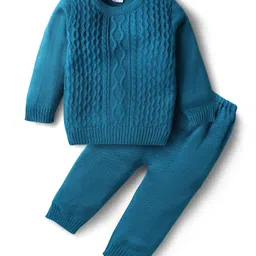 Babyhug Acrylic Knitted Full Sleeves Sweater Set With Cable Knit Design - Blue-picture-25