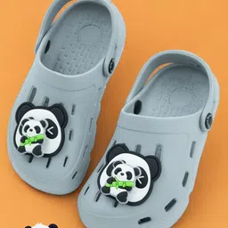 Yellow Bee Perforated Clogs With Panda & Bamboo Rotating Charms - Grey-image-30