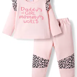 Mark & Mia Terry Knit Full Sleeves Cut & Sew Winter Wear Sweatshirt & Lounge Pant Set with Text Print & Frill Detailing - Pink-picture-32