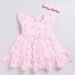 Snuggly MONKEY Seersucker Woven Cap Sleeves Elephants Printed Bow Applique Detailed Tiered Dress With Headband - Light Pink-picture-16