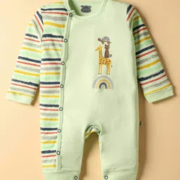 Mini Taurus Interlock Knit Full Sleeves Romper With Animal Print & Stripes - Light Green-picture-21