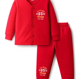 Tango Interlock Knit Full Sleeves Night Suit With Text Print - Red-picture-18