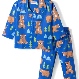Babyhug Cotton Woven Full Sleeves Night Suit With Animal Print - Navy Blue-picture-14