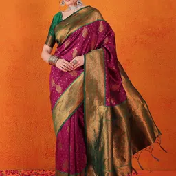 Dori Ethnic Motifs Zari Silk Blend Banarasi Saree-picture-40