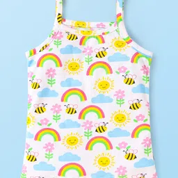 Babyhug 100% Cotton Single Jersey Knit Slips With Floral & Rainbow Print Pack Of 3 - Yellow Pink & White image 2