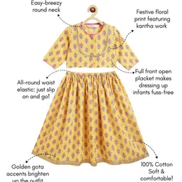 Campana 100% Cotton Woven Three Fourth Sleeves Leaves Motifs Printed Gota Lace Embellished Coordinating Lehenga Choli - Yellow image 3