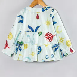 Hugsntugs Cotton Woven Full Sleeves Evil Eye Printed Top - White image 3