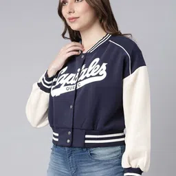 SHOWOFFFF Women Typography Colourblocked Varsity Jacket image 3