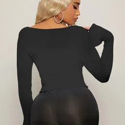 Stylecast X Slyck Women Keyhole Neck Flared Sleeve Crop Top image 2