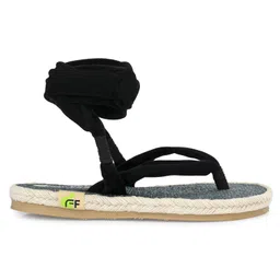 Fresh1947Feet Satin Side Braided Solid  Flat Sandal - Black image 4