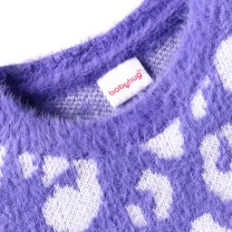 Babyhug Knitted Full Sleeves Sweater Pullover with Cheetah Print - Lavender image 3