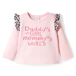 Mark & Mia Terry Knit Full Sleeves Cut & Sew Winter Wear Sweatshirt & Lounge Pant Set with Text Print & Frill Detailing - Pink image 2