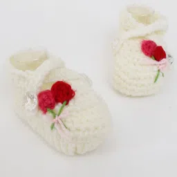 Woonie Rose Design Handmade Crochet Booties With Coordinating Head Band - Cream image 4