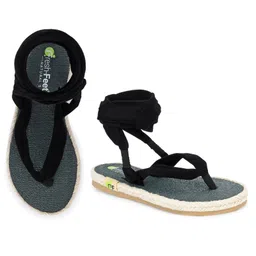 Fresh1947Feet Satin Side Braided Solid  Flat Sandal - Black image 5