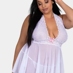 LoveAasan Women Self Design Halter Neck Plus Size Baby Doll-picture-22