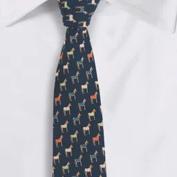 The Tie Hub Navy Blue & Multicoloured Woven Design Broad Tie image 3