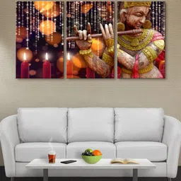 999Store Multicoloured Set of 3 Lord Krishna Canvas Wall Art-picture-11