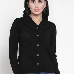 Kalt Women Black Solid Cardigan Sweater-picture-19