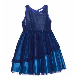 merrigo kidz CACA CINA Girls Navy Blue Solid Fit and Flare Dress-picture-16