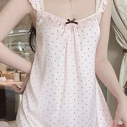 LULU & SKY Women Polka Dots Printed Shoulder Straps Sleeveless Nightdress image 2