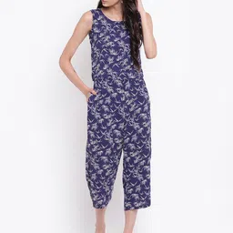 Belle Fille Navy Blue & White Printed Layered Capri Jumpsuit-picture-36