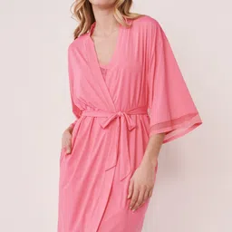 La Vie en Rose Women Pink Solid Kimono Robe image 1