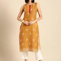 Anouk Women Mustard Yellow & White Quirky Printed Pure Cotton Straight Kurta-image-66