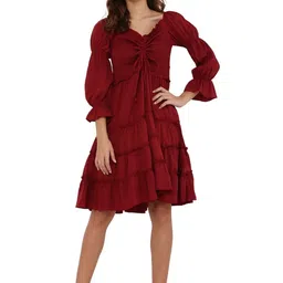 MUMRAA Puff Sleeve Georgette A-Line Dress-picture-13